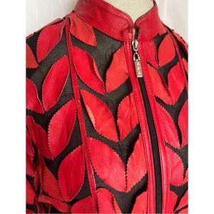 🌹SOLD🌹Zamback Design Red Handmade Leaf Genuine Lambskin Leather Jacket Size L